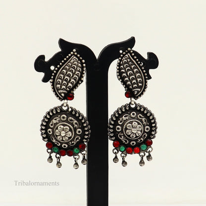 Vintage indian traditional style drop dangle stud earring, Pure 925 sterling silver floral earring best brides gifting wedding jewelry s940 - TRIBAL ORNAMENTS