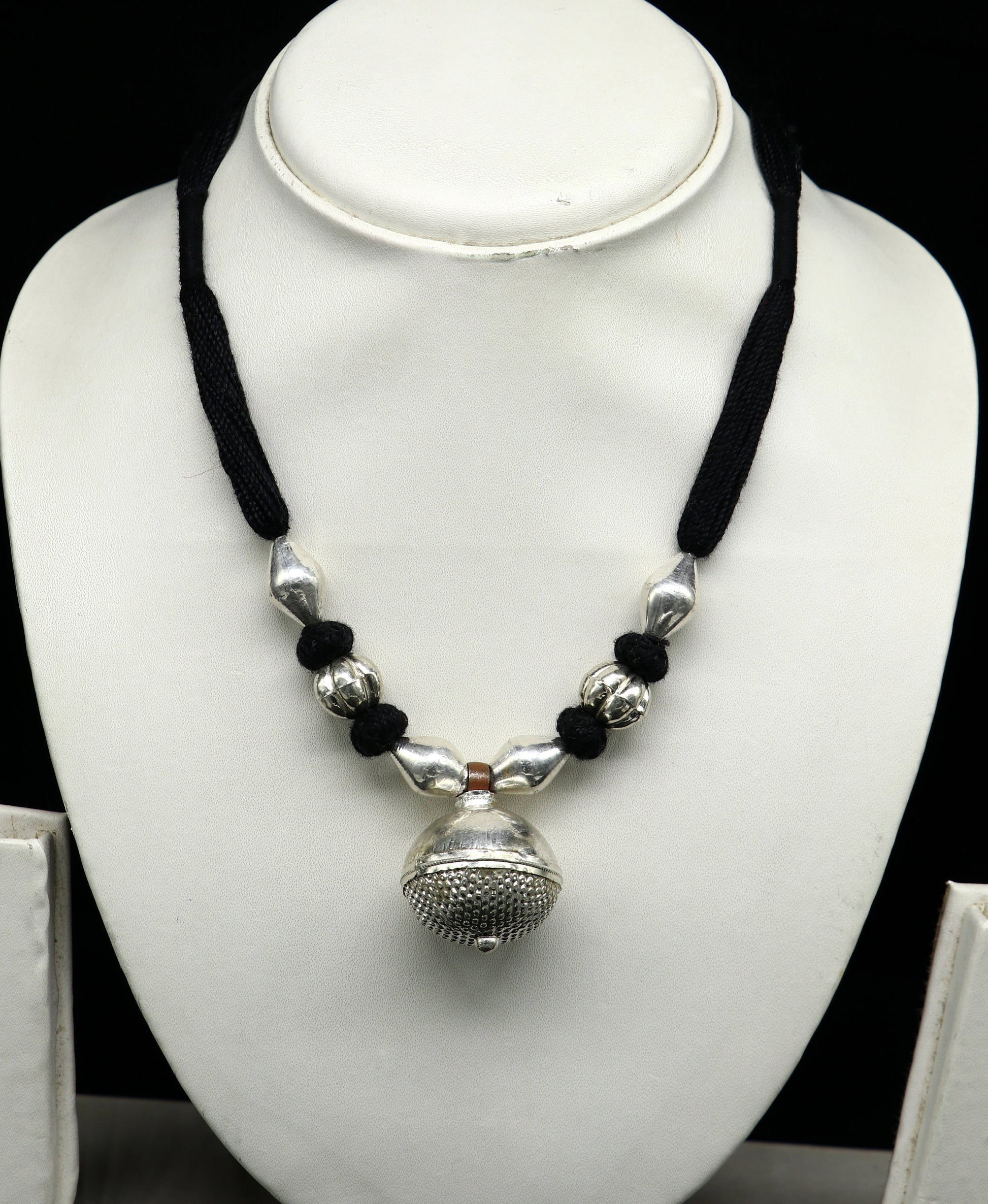 Vintage Indian traditional style sterling silver customized beads with thread charm necklace, wedding choker tribal brides jewelry set186 - TRIBAL ORNAMENTS
