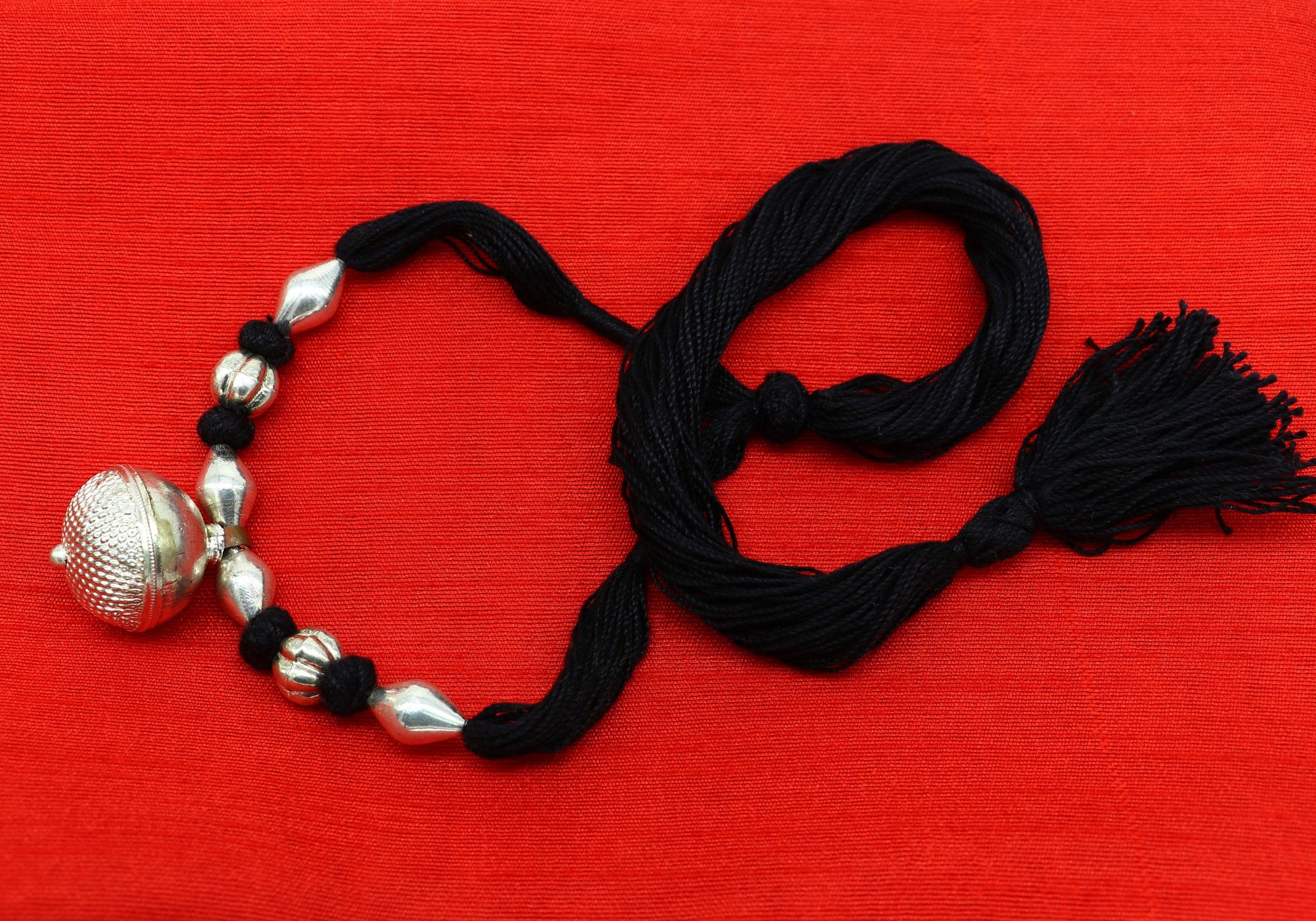 Vintage Indian traditional style sterling silver customized beads with thread charm necklace, wedding choker tribal brides jewelry set186 - TRIBAL ORNAMENTS