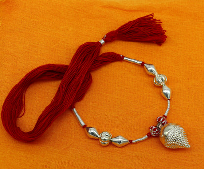 Vintage Indian sterling silver beads thread charm necklace, tribal wedding choker for brides, part of tribal ornaments jewelry set.