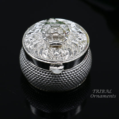 Vintage lion design Sterling silver handmade trinket box, eye kajal box, kumkum box, sindur box, best brides gift stb380 - TRIBAL ORNAMENTS