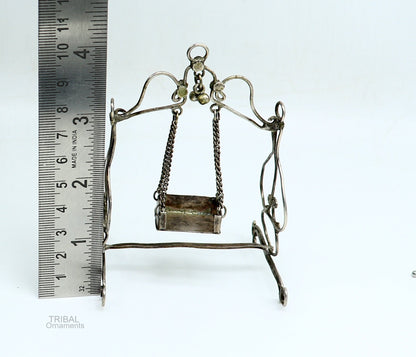 Vintage old swing Sterling silver handmade Bal Gopala jhula, crawling Krishna swing, silver jhula, laddu gopal jhula osu01 - TRIBAL ORNAMENTS
