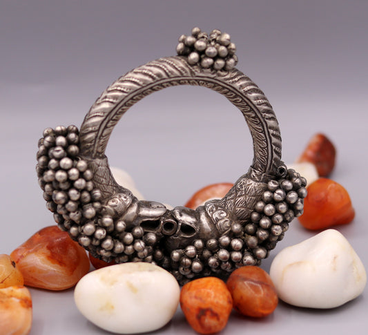 Vintage Original antique worn old silver bangle bracelet unique design rare indian tribal women's jewelry for belly dnace/ghoomar dance cb02 - TRIBAL ORNAMENTS