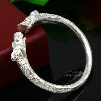 Vintage solid 925 silver cuff kada bracelet with customized design, adjustable fit, unisex jewelry perfect for gifting by Tribal Ornaments.
