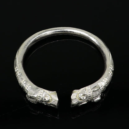 Vintage solid 925 silver cuff kada bracelet with customized design, adjustable fit, unisex jewelry, ideal for gifting by Tribal Ornaments.