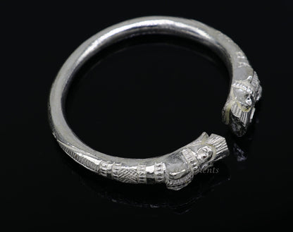 Vintage solid 925 silver cuff kada bracelet with customized design, unisex jewelry, adjustable fit, ideal for gifting by Tribal Ornaments.