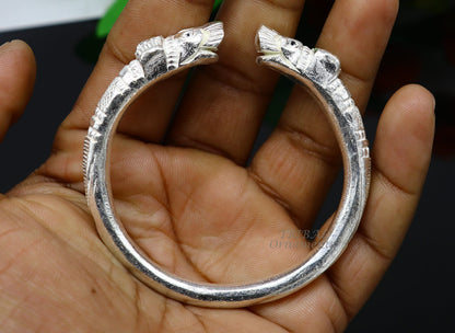 Vintage solid 925 silver cuff kada bracelet with customized design, adjustable fit, unisex jewelry ideal for gifting by Tribal Ornaments.