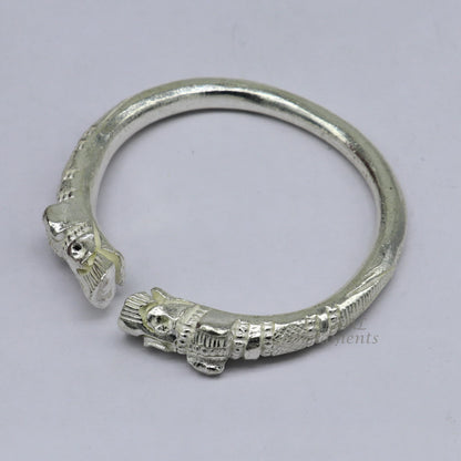 Vintage solid 925 silver cuff kada bracelet with customized design, adjustable fit, ideal unisex jewelry gift by Tribal Ornaments.