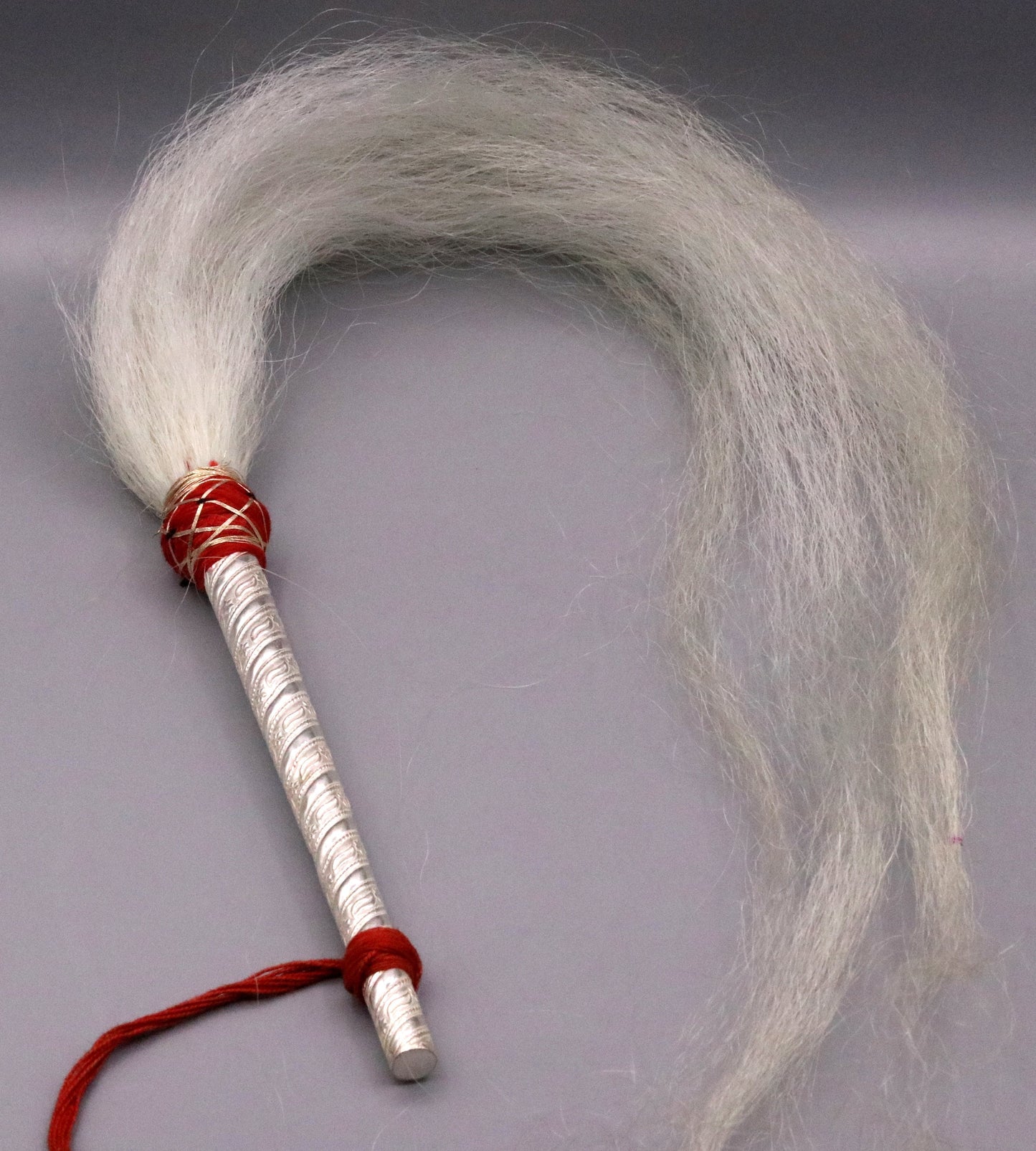 Vintage solid silver handmade chawar chavar /chanwar temple accessories pooja handal fan sahib soft Whit yark hair chav01 - TRIBAL ORNAMENTS