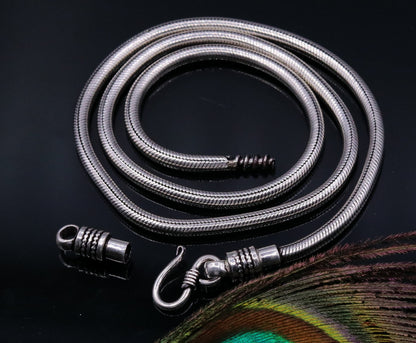 Vintage style 925 sterling silver flexible snake chain necklace by Tribal Ornaments, 28-inch handmade screw chain jewelry.