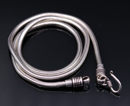Vintage-style 925 sterling silver flexible snake chain necklace by Tribal Ornaments, 28 inches, handmade with screw clasp design.