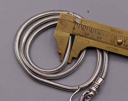 Vintage style 925 silver snake chain necklace by Tribal Ornaments, flexible handmade screw chain jewelry, 28 inches long.