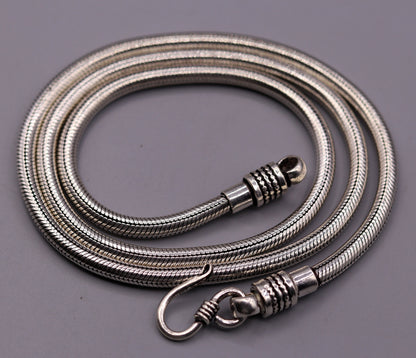 Vintage-style 925 sterling silver snake chain necklace by TRIBAL ORNAMENTS, 28-inch flexible screw chain jewelry.