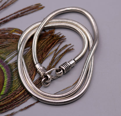 Vintage-style 925 sterling silver flexible snake chain necklace with screw clasp, handmade tribal jewelry design.