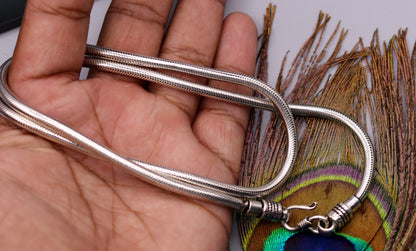Vintage style 925 sterling silver snake chain necklace by TRIBAL ORNAMENTS, 28-inch handmade flexible screw chain jewelry.