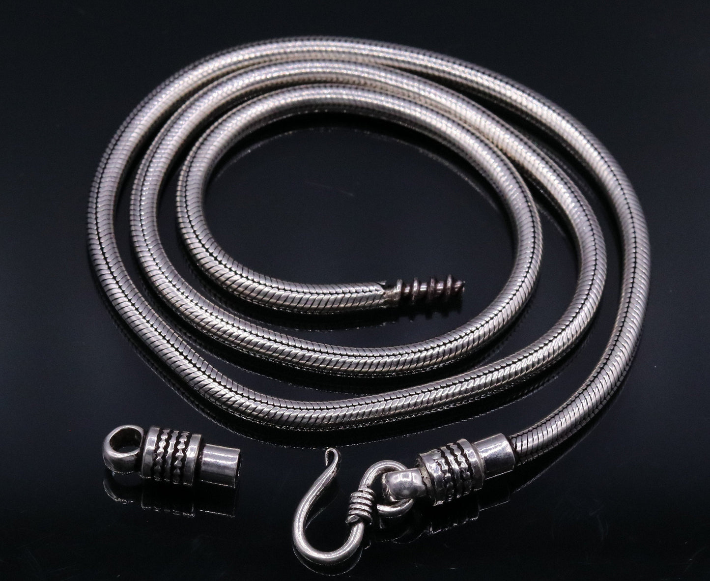 Vintage style 925 sterling silver 28 inch handmade flexible snake chain , screw chain amazing antique chain necklace jewelry ch33 - TRIBAL ORNAMENTS