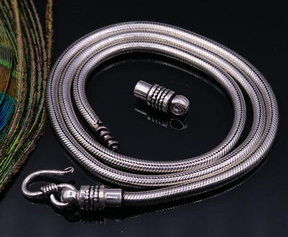 Vintage style 925 sterling silver flexible snake chain necklace by TRIBAL ORNAMENTS, 28-inch handmade screw chain jewelry