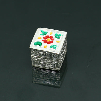 Vintage style 925 sterling silver handmade gorgeous square shape small trinket kajal box, casket box, container box, silver article stb359 - TRIBAL ORNAMENTS