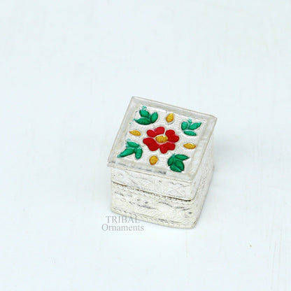 Vintage style 925 sterling silver handmade gorgeous square shape small trinket kajal box, casket box, container box, silver article stb359 - TRIBAL ORNAMENTS