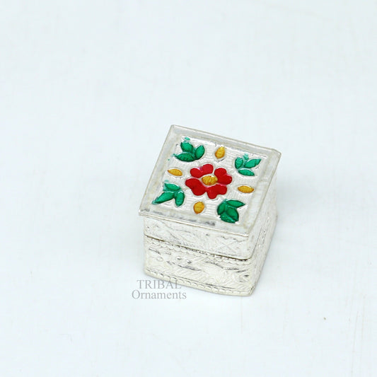 Vintage style 925 sterling silver handmade gorgeous square shape small trinket kajal box, casket box, container box, silver article stb359 - TRIBAL ORNAMENTS