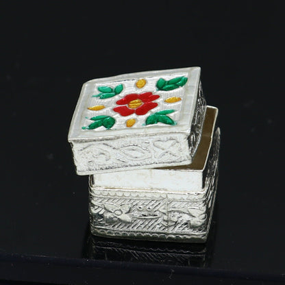 Vintage style 925 sterling silver handmade gorgeous square shape small trinket kajal box, casket box, container box, silver article stb359 - TRIBAL ORNAMENTS