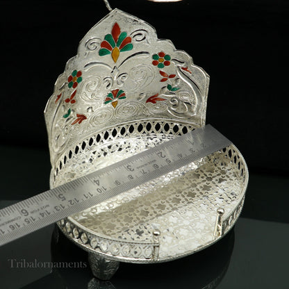 Vintage style handmade 925 pure sterling silver sinhasan, God throne, god statue's chair Singhasan, temple puja Aasan chouki article su566 - TRIBAL ORNAMENTS