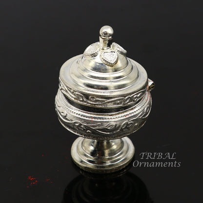 Vintage style handmade 925 sterling silver trinket box, best brides kukum box. best puja utensils, silver article jewelry box stb393 - TRIBAL ORNAMENTS