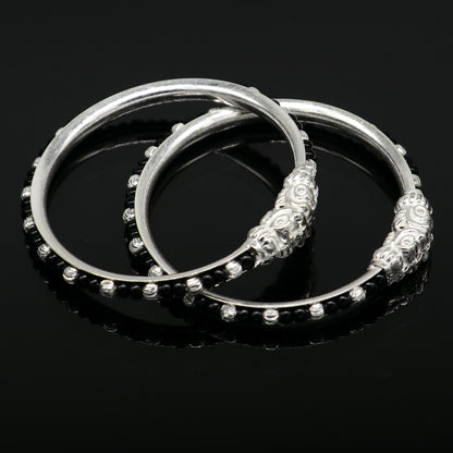 Vintage handmade sterling silver bangle bracelet with crocodile face design, silver beads, and evil eye motif, tribal kids jewelry style.