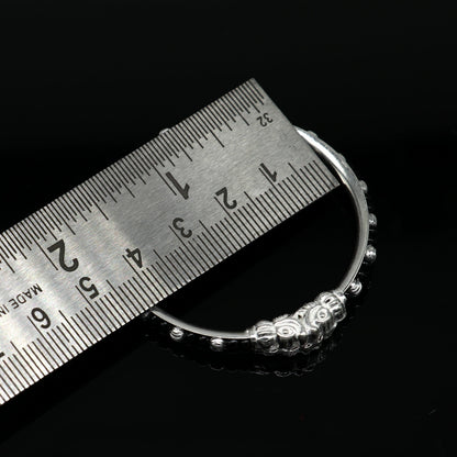 Vintage handmade sterling silver crocodile face bangle with silver beads and evil eye charm, tribal kids jewelry by TRIBAL ORNAMENTS.