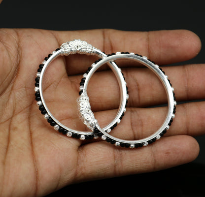 Vintage handmade sterling silver bangle bracelet with crocodile face design, silver beads, and evil eye charm, tribal kids jewelry.