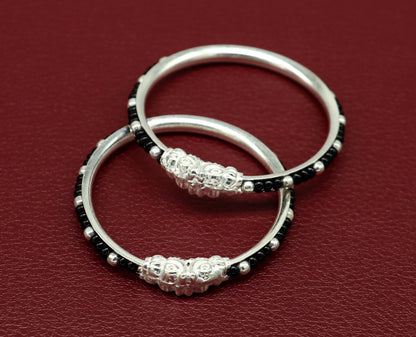 Vintage style handmade crocodile face sterling silver bangle bracelet silver beads customized evil eye nazariya tribal kids jewelry nbbk228 - TRIBAL ORNAMENTS
