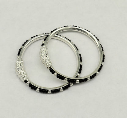 Vintage style handmade crocodile face sterling silver bangle bracelet silver beads customized evil eye nazariya tribal kids jewelry nbbk228 - TRIBAL ORNAMENTS