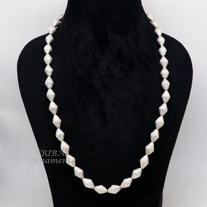 Vintage sterling silver beads necklace with adjustable chain, featuring tribal and ethnic design for belly dance and cultural jewelry.