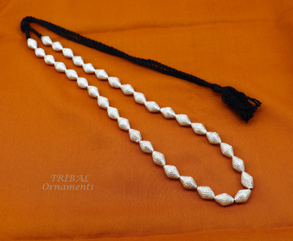 Vintage sterling silver beads necklace with adjustable chain, tribal design perfect for belly dance and ethnic jewelry styles.
