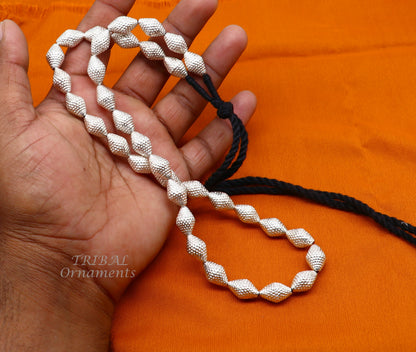 Vintage sterling silver beads necklace with adjustable chain, tribal design, perfect for belly dance and ethnic jewelry styles.
