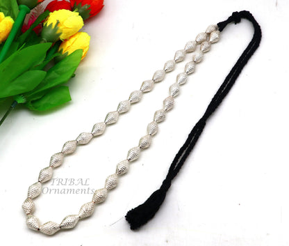 Vintage sterling silver beads necklace with adjustable chain, tribal design, ideal for belly dance and ethnic jewelry styles.