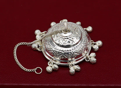 Vintage style handmade sterling silver hindu lord umbrella chhatar chattra with amazing hanging jingle bells. best temple article su752 - TRIBAL ORNAMENTS