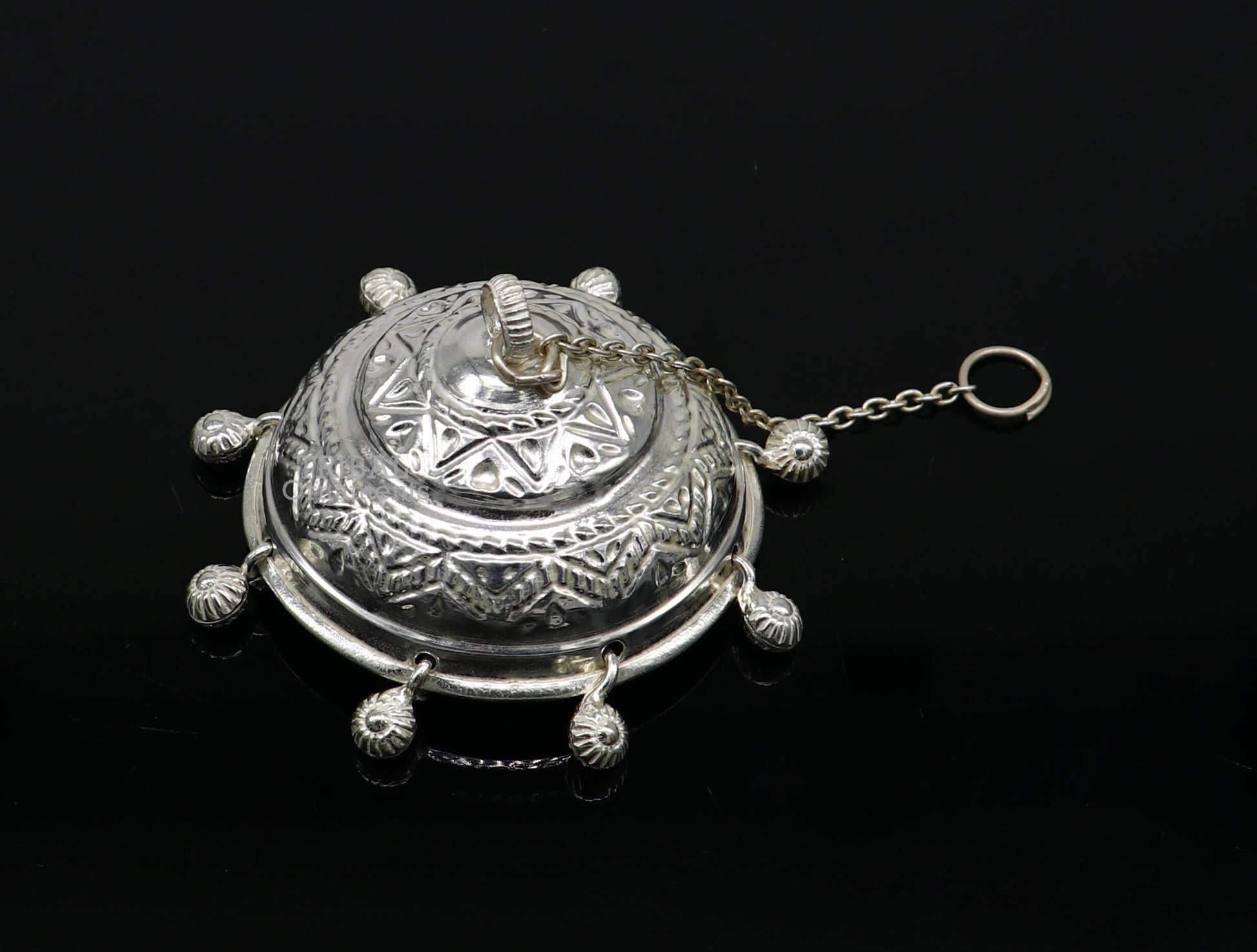 Vintage style handmade sterling silver hindu lord umbrella chhatar chattra with amazing hanging jingle bells. best temple article su753 - TRIBAL ORNAMENTS