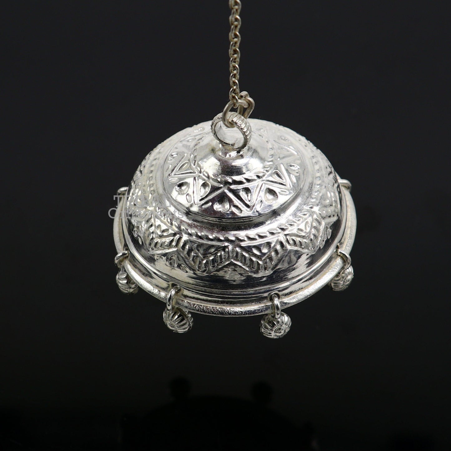 Vintage style handmade sterling silver hindu lord umbrella chhatar chattra with amazing hanging jingle bells. best temple article su753 - TRIBAL ORNAMENTS