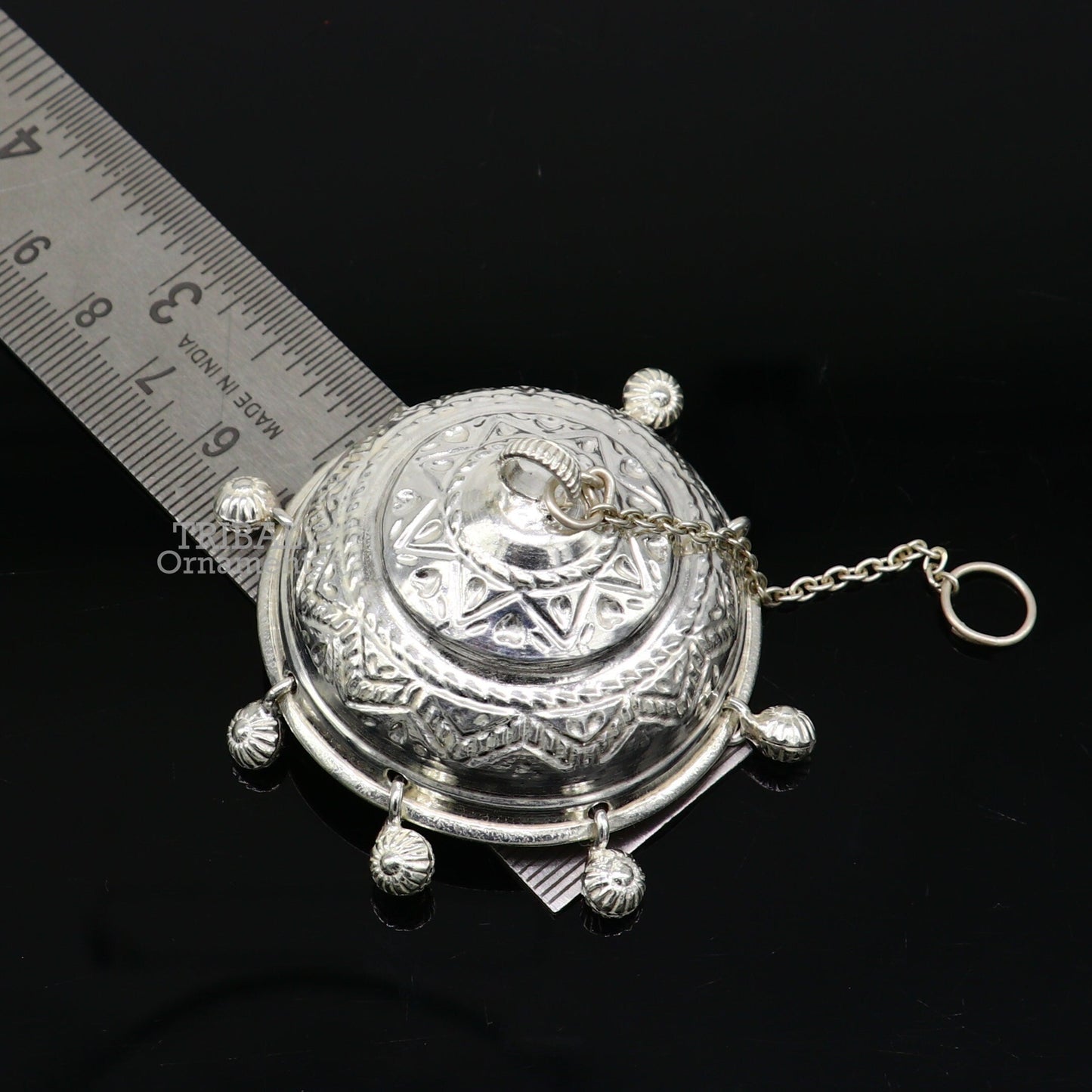 Vintage style handmade sterling silver hindu lord umbrella chhatar chattra with amazing hanging jingle bells. best temple article su753 - TRIBAL ORNAMENTS