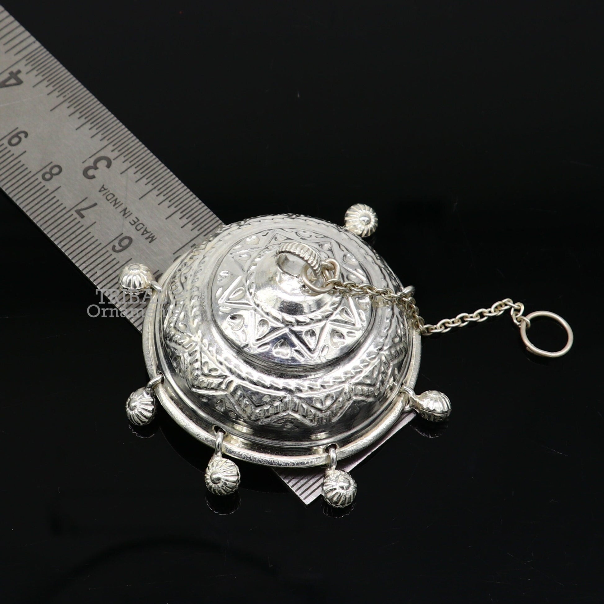 Vintage style handmade sterling silver hindu lord umbrella chhatar chattra with amazing hanging jingle bells. best temple article su753 - TRIBAL ORNAMENTS