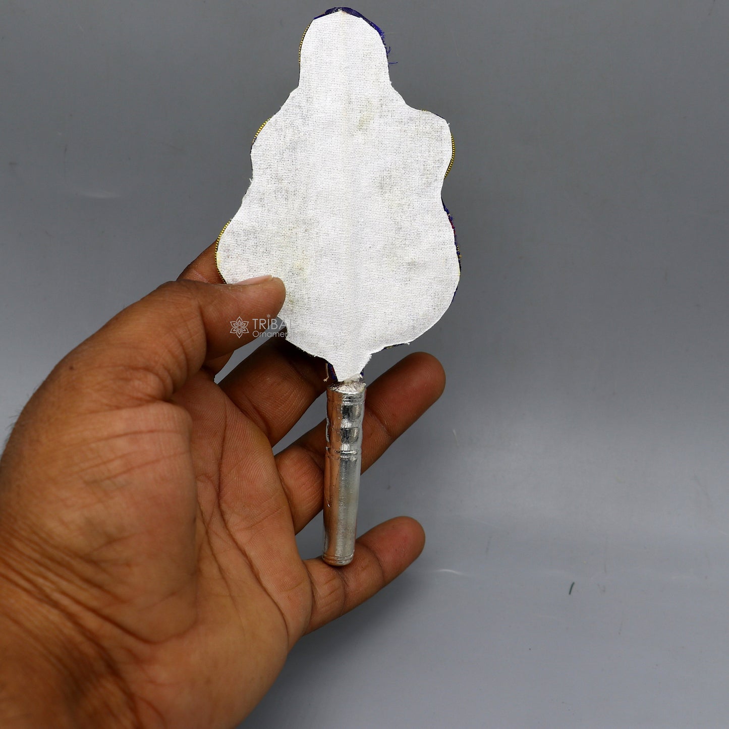 Vintage style handmade Wooden base silver Morchhadi, with peacock feather, best lord krishna laddu gopala silver pankhi silver fan su1217 - TRIBAL ORNAMENTS