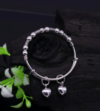 Vintage style oxidized 925 silver baby bangle bracelet with charms, adjustable tribal unisex kids jewelry by TRIBAL ORNAMENTS.