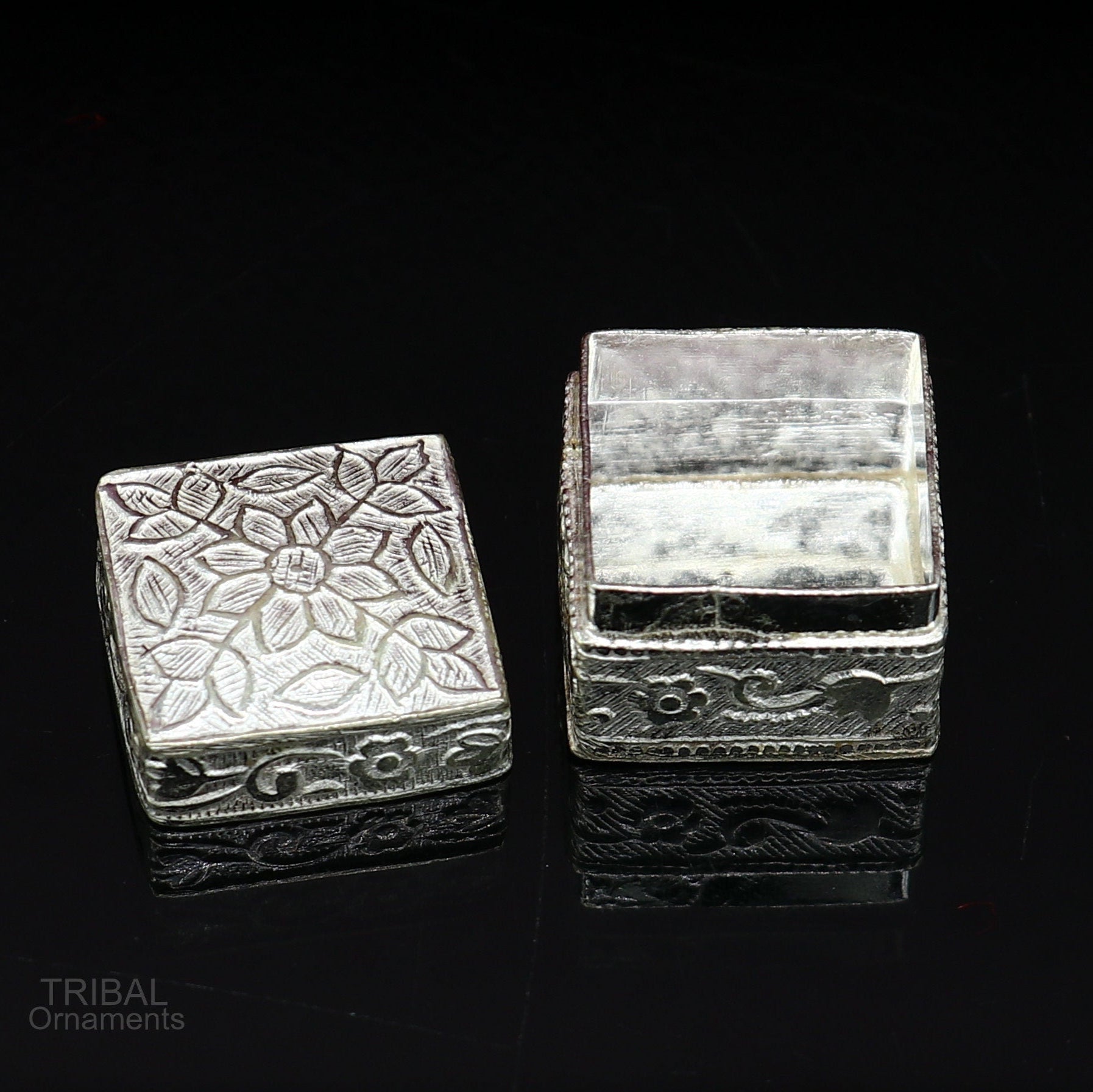 vintage style small bridal queen sterling silver trinket box or eyes kajal box, container box, small jewelry box, bridal art gifting  stb129 - TRIBAL ORNAMENTS