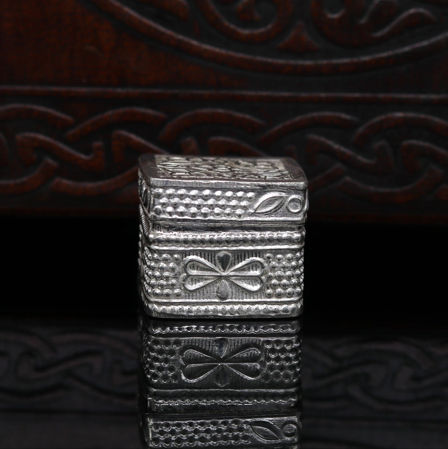 Vintage style small bridal queen sterling silver trinket box, ideal for jewelry, eyes kajal, or gifting, by TRIBAL ORNAMENTS.