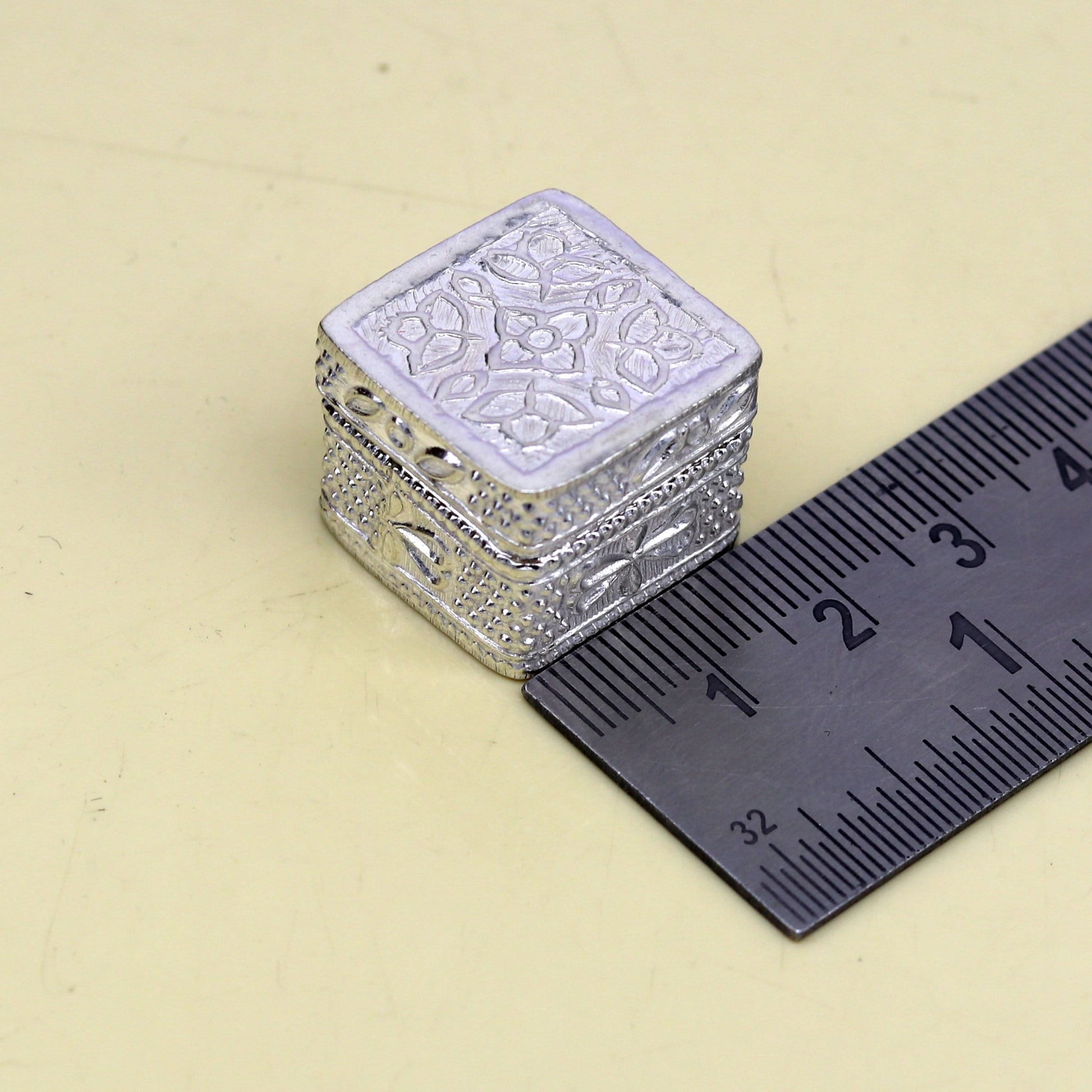 Vintage-style small bridal queen sterling silver trinket box, ideal for jewelry or eye kajal storage, from Tribal Ornaments.