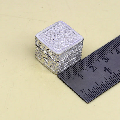 Vintage-style small bridal queen sterling silver trinket box, ideal for jewelry or eye kajal storage, from Tribal Ornaments.