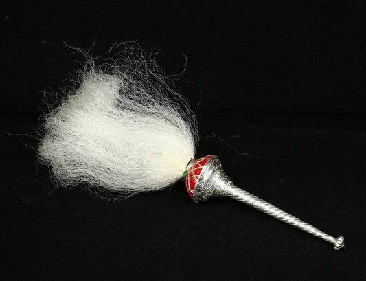 Vintage style Sterling silver handmade puja chanwar chaur with original yalk cow hair, worshipping fan for idols, home temple article cvr - TRIBAL ORNAMENTS
