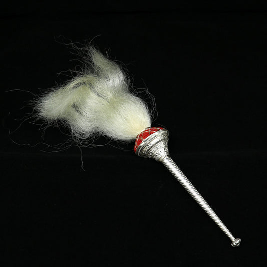 Vintage style Sterling silver handmade puja chanwar chaur with original yalk cow hair, worshipping fan for idols, home temple article cvr - TRIBAL ORNAMENTS