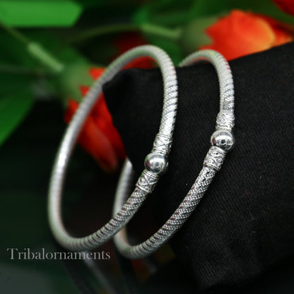 Vintage traditional sterling silver bangle bracelet pair from Tribal Ornaments, handmade Indian jewelry for boys or girls.